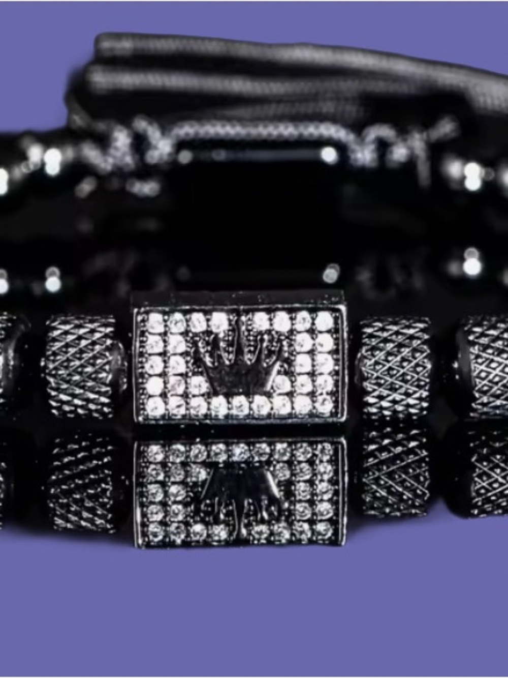 Black Metal Beaded Adjustable Bracelet - Textured Hematite Look
